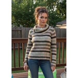 Vintage Old Navy 100% Wool Turtleneck Sweater Womens L Striped 90s Y2K Friends